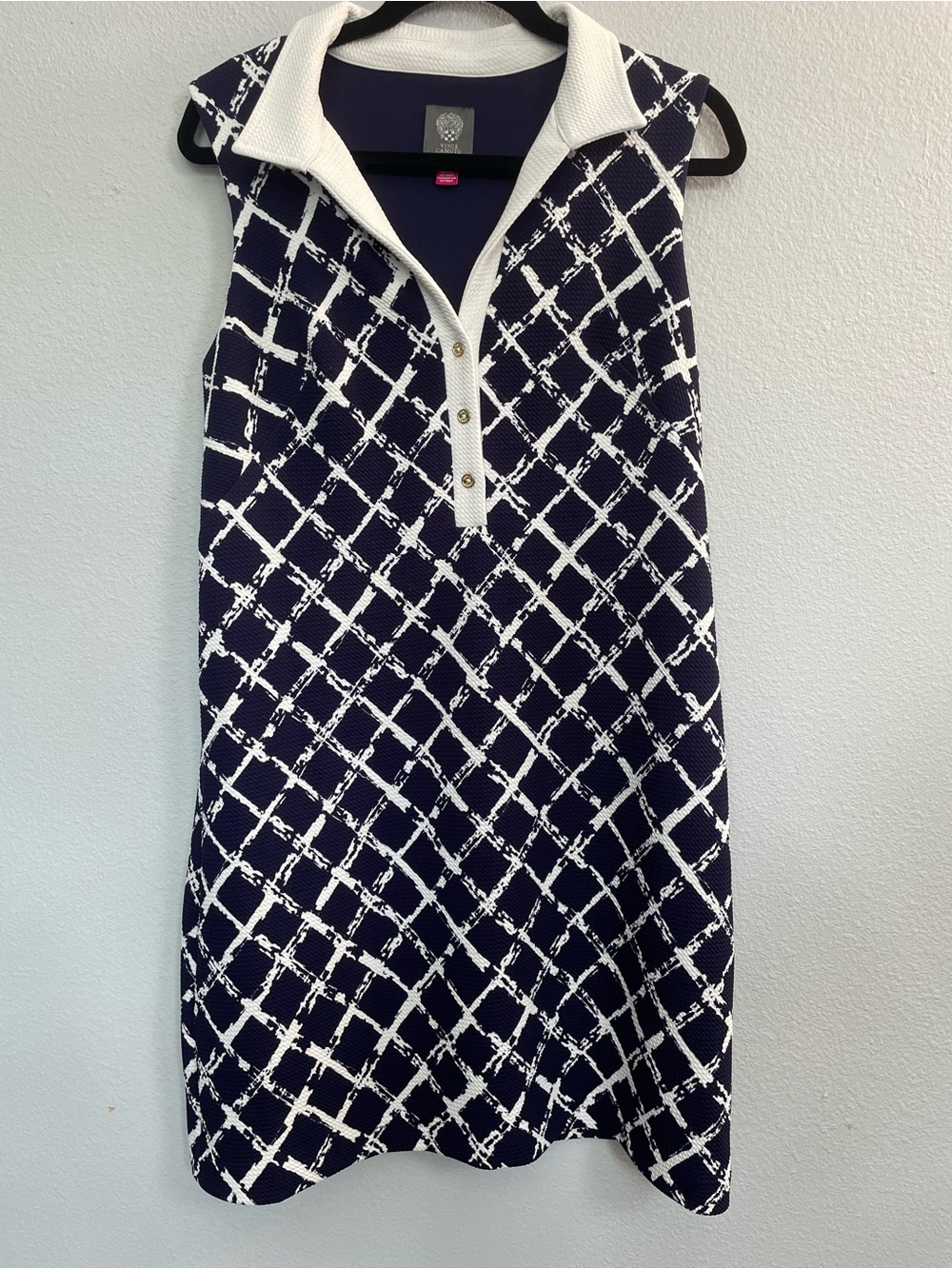 Vince Camaro Navy White Geometric Sleeveless Polo Shift Dress Size 10